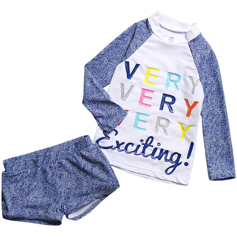Wholesale Brother and Sister Split Boxer Long Sleeve Sunscreen Swimwear